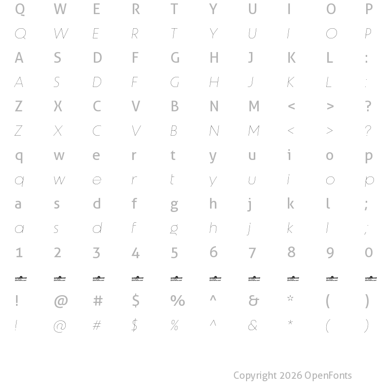 Character Map of Unigeo64 Trial Thin Italic