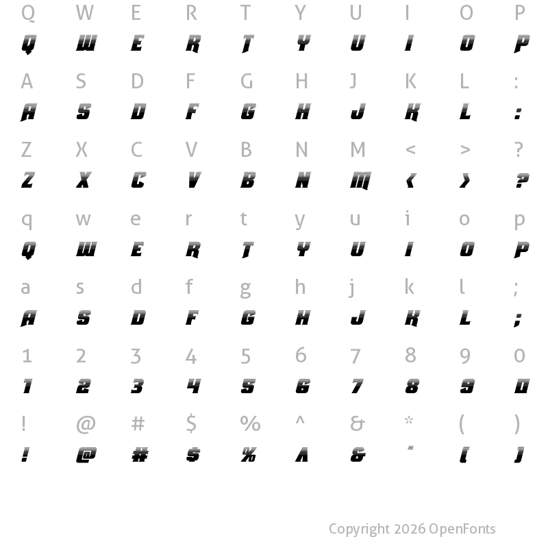 Character Map of Union Gray Halftone Italic Italic