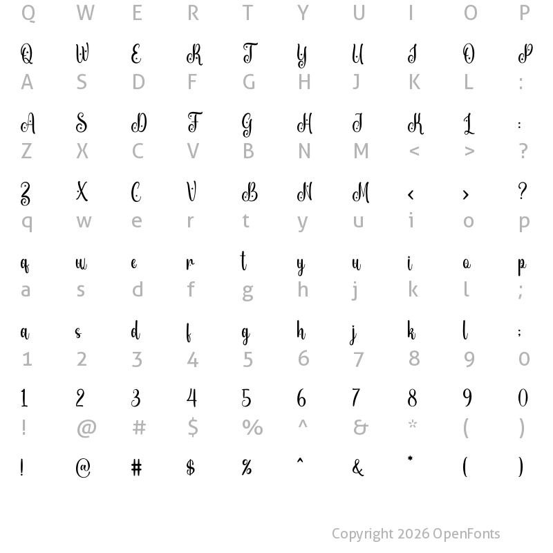 Character Map of Unique unicorn Script Regular