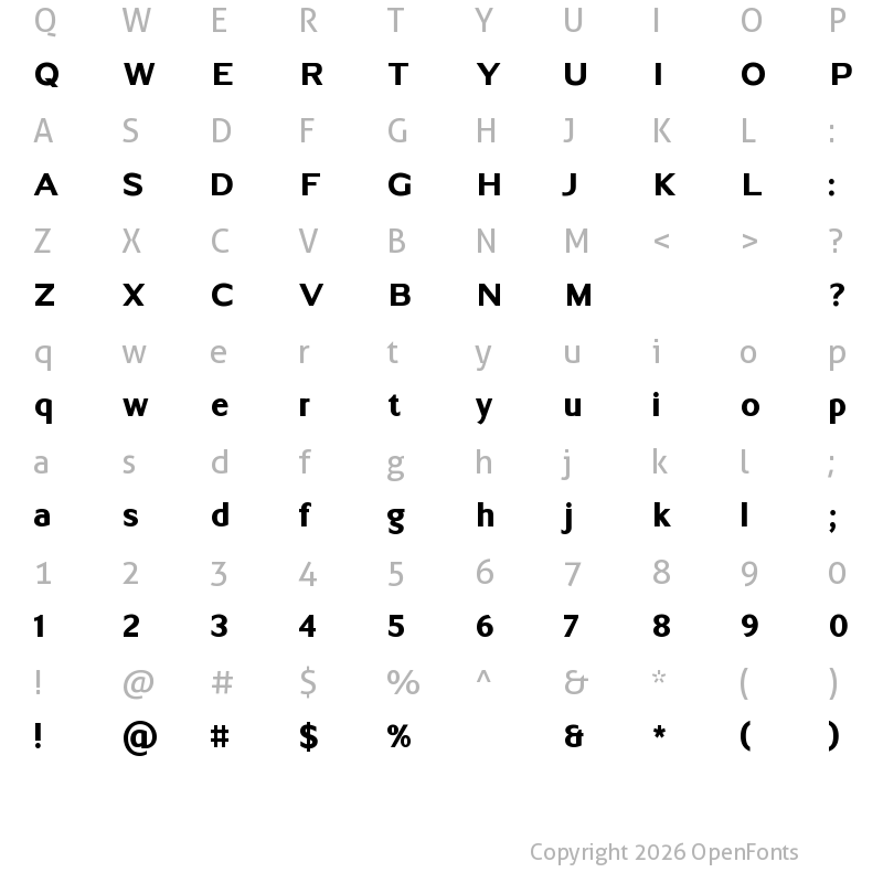 Character Map of Universal Condensed Bold