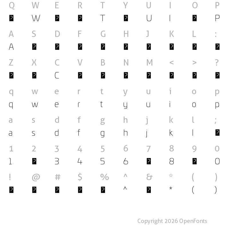 Character Map of UniviaProUltraLight ?