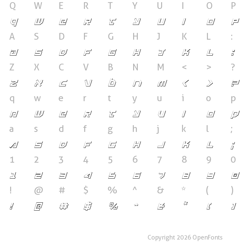 Character Map of Uno Estado 3D Italic Italic