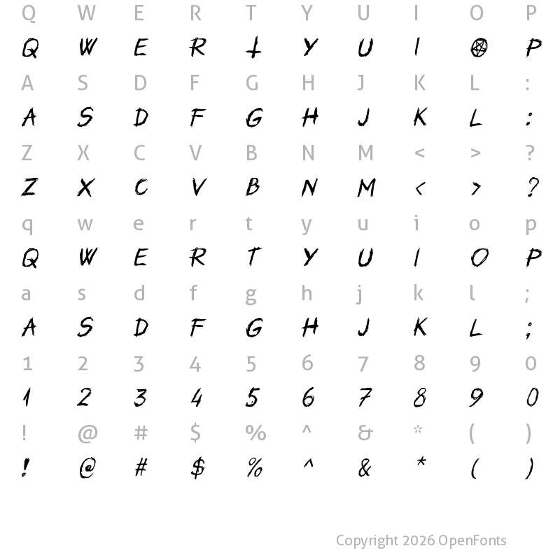 Character Map of Unutterable Italic