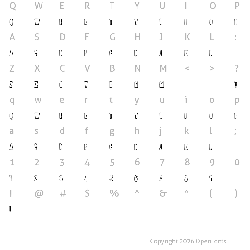 Character Map of Up with the Birds Regular