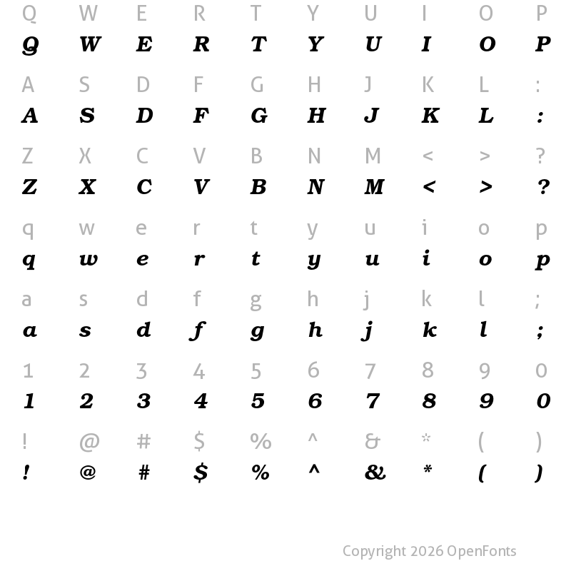 Character Map of URW Bookman Demi Italic