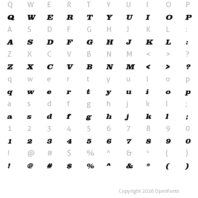 Character Map of URWClarendonTExtBolExtWid Oblique