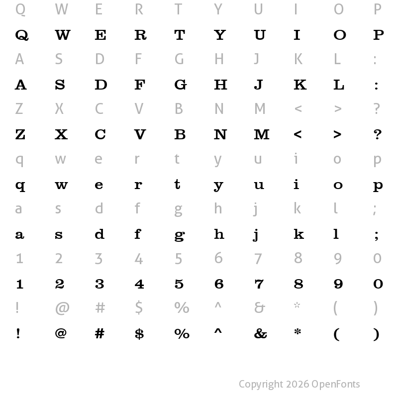 Character Map of URWClarendonTExtWid Regular