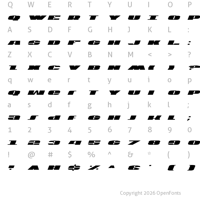 Character Map of U.S.A. Italic Italic