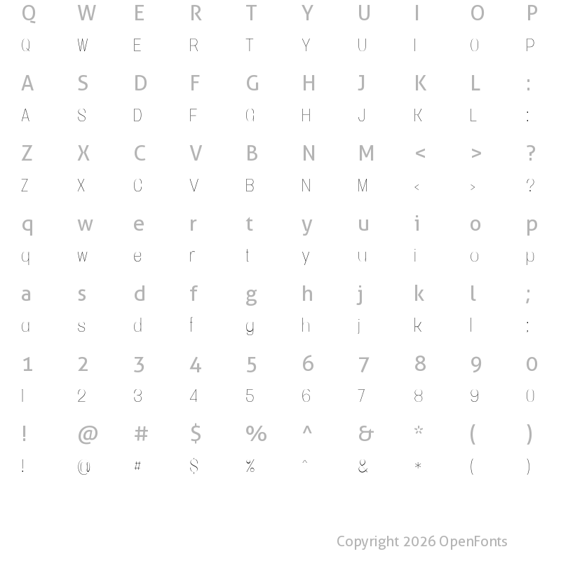 Character Map of Vacer Sans Personal Thin