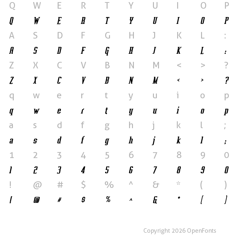 Character Map of Vahika Bold Italic