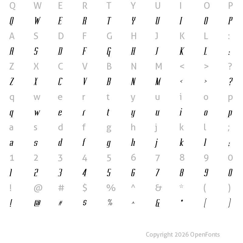 Character Map of Vahika Italic