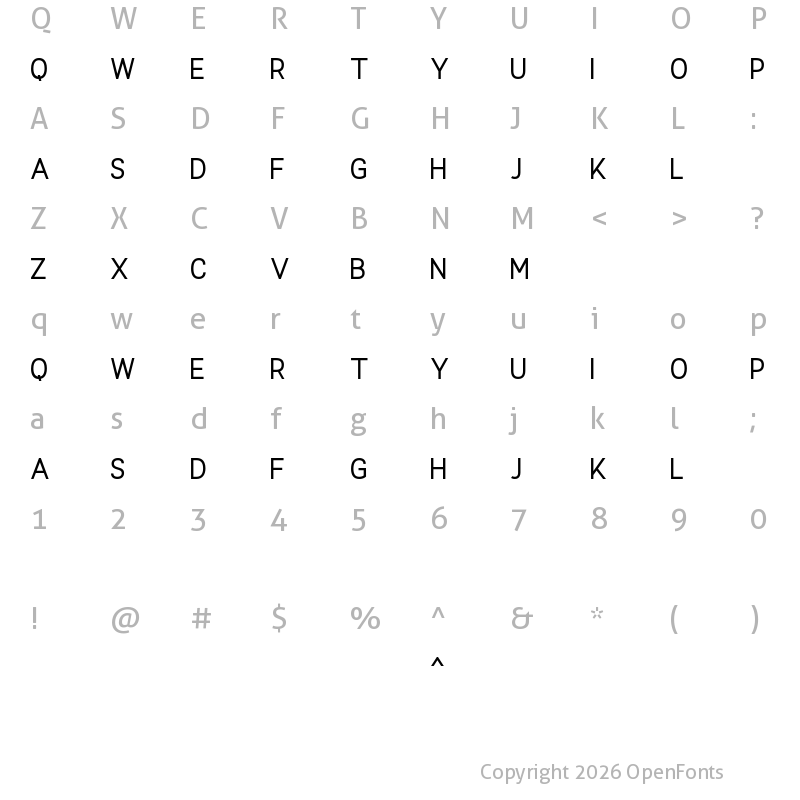 Character Map of Valentine Regular