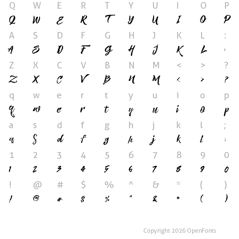 Character Map of Valiente Brush FREE PERSONAL US Script