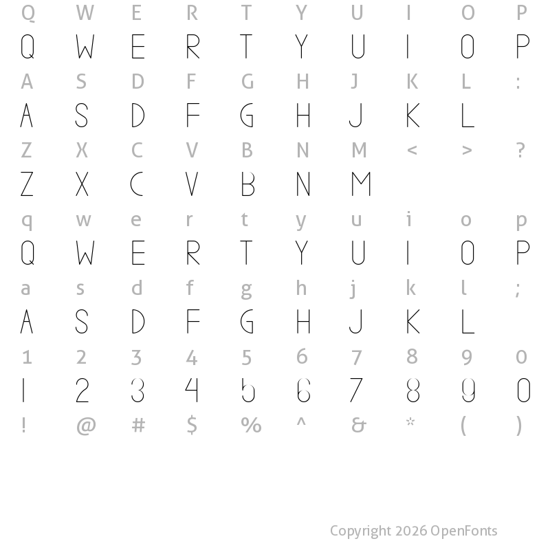 Character Map of VALKRIE demo Regular