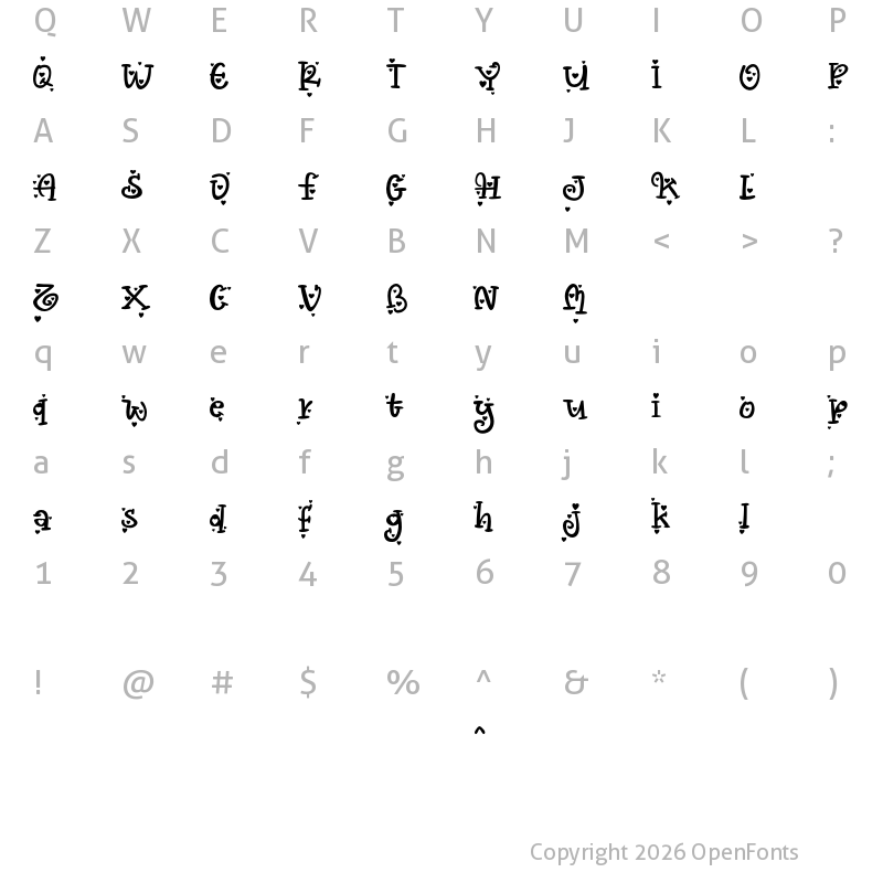 Character Map of vallenia love regular