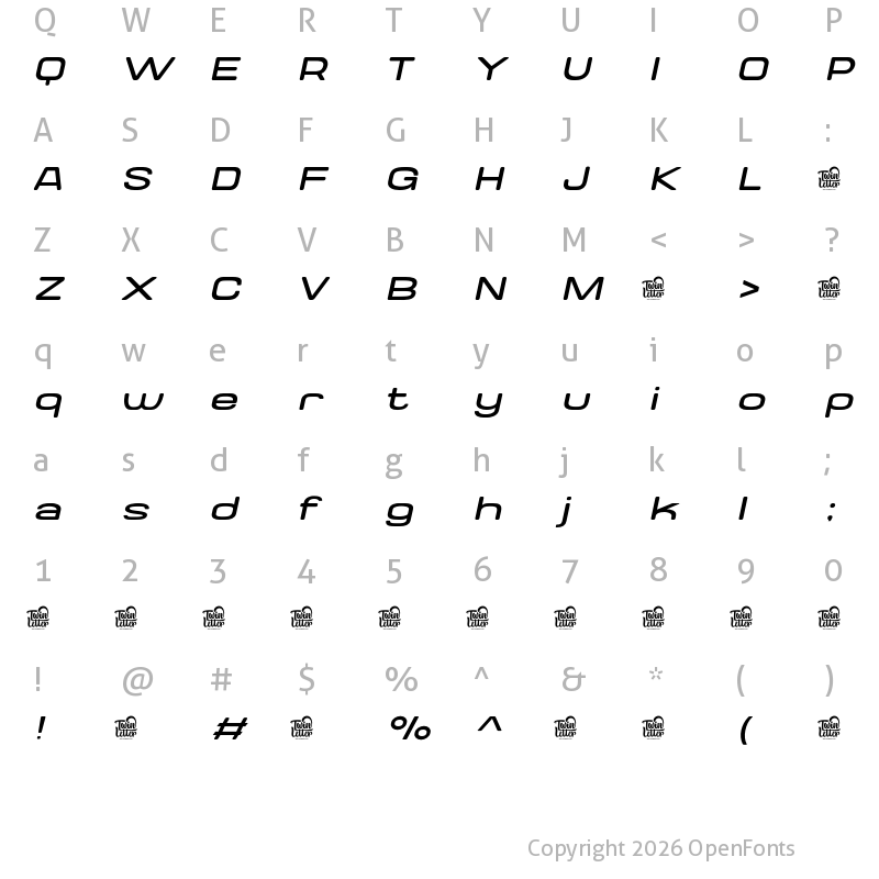 Character Map of Valonik Personal Use Extra Light Slanted