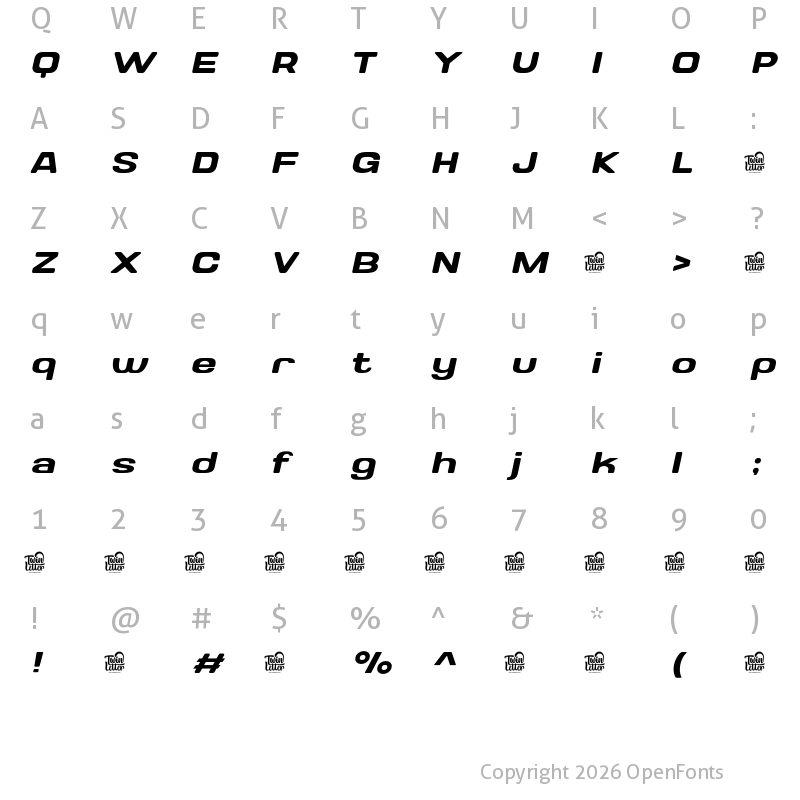 Character Map of Valonik Personal Use Medium Slanted