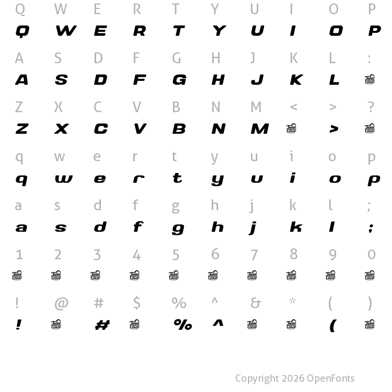 Character Map of Valonik Personal Use Semi Bold Slanted