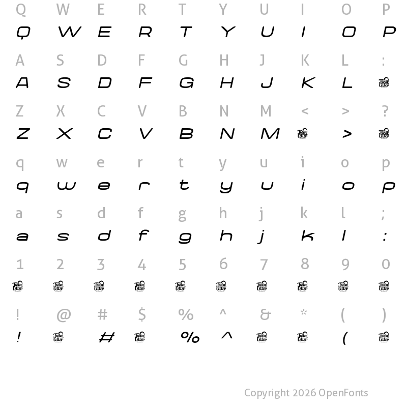Character Map of Valonik Personal Use Thin Slanted