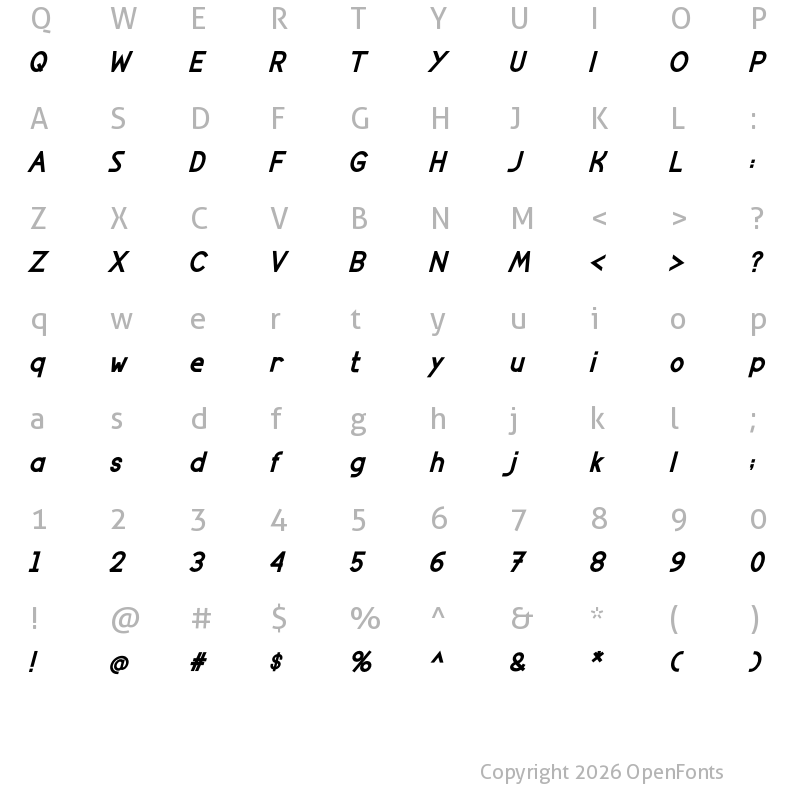 Character Map of VALUE Bold Italic