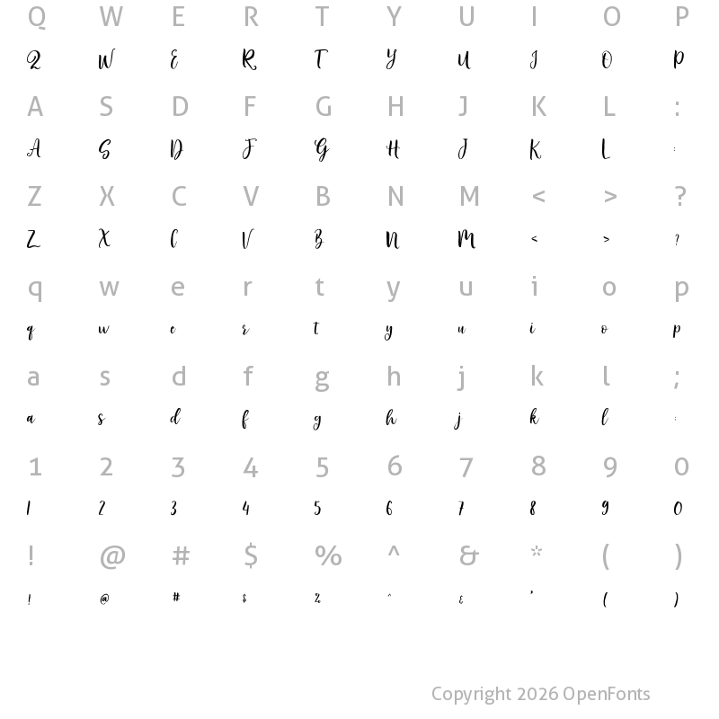 Character Map of Vamellia Script Regular