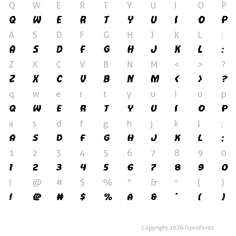 Character Map of Vampire Bride Expanded Italic Expanded Italic