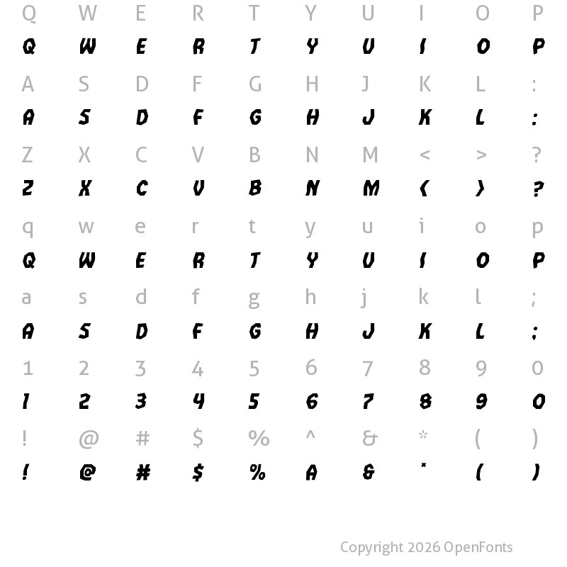 Character Map of Vampire Bride Staggered Italic Italic