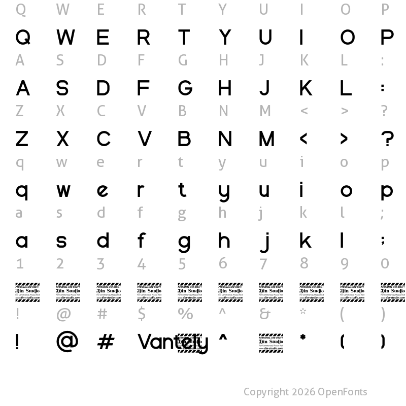 Character Map of Vantely Personal use Regular