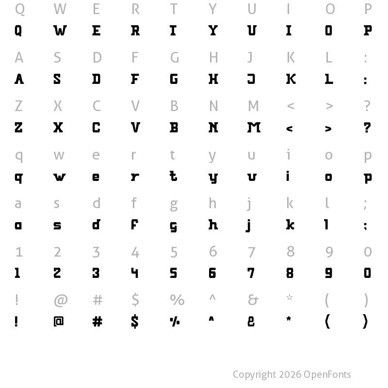 Character Map of Varcity Regular