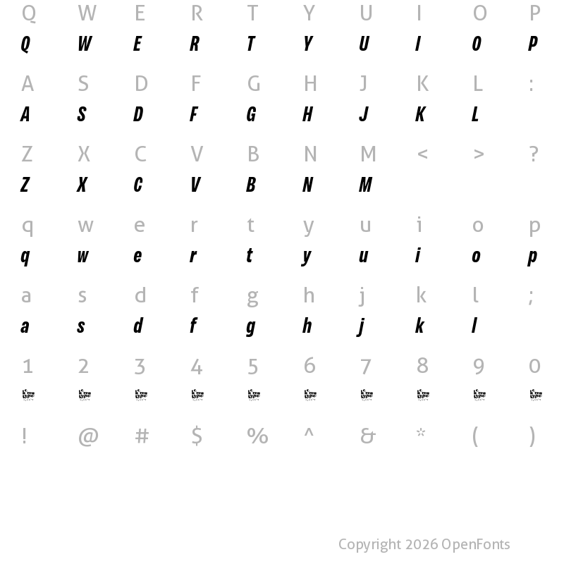 Character Map of Variera Demo Bold Italic