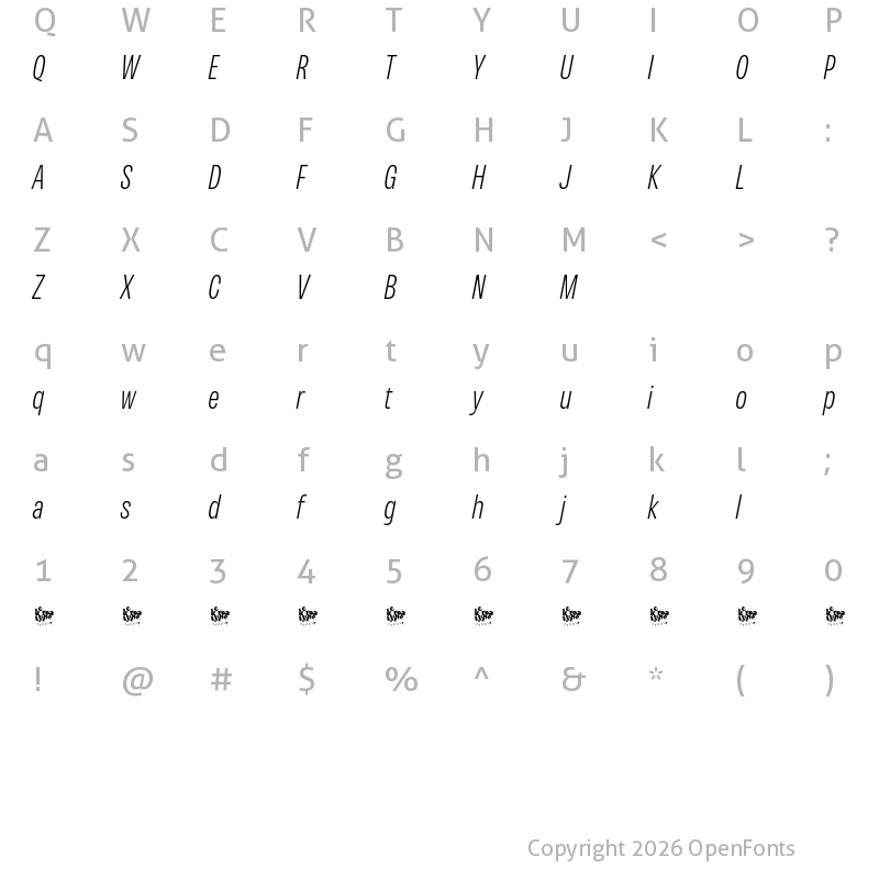 Character Map of Variera Demo Extra Light Italic