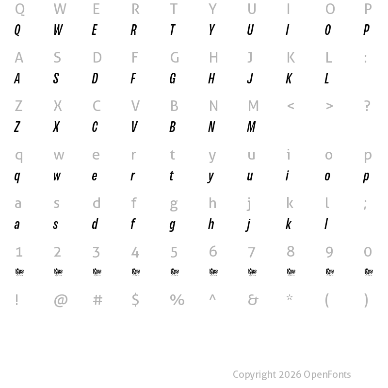 Character Map of Variera Demo Medium Italic