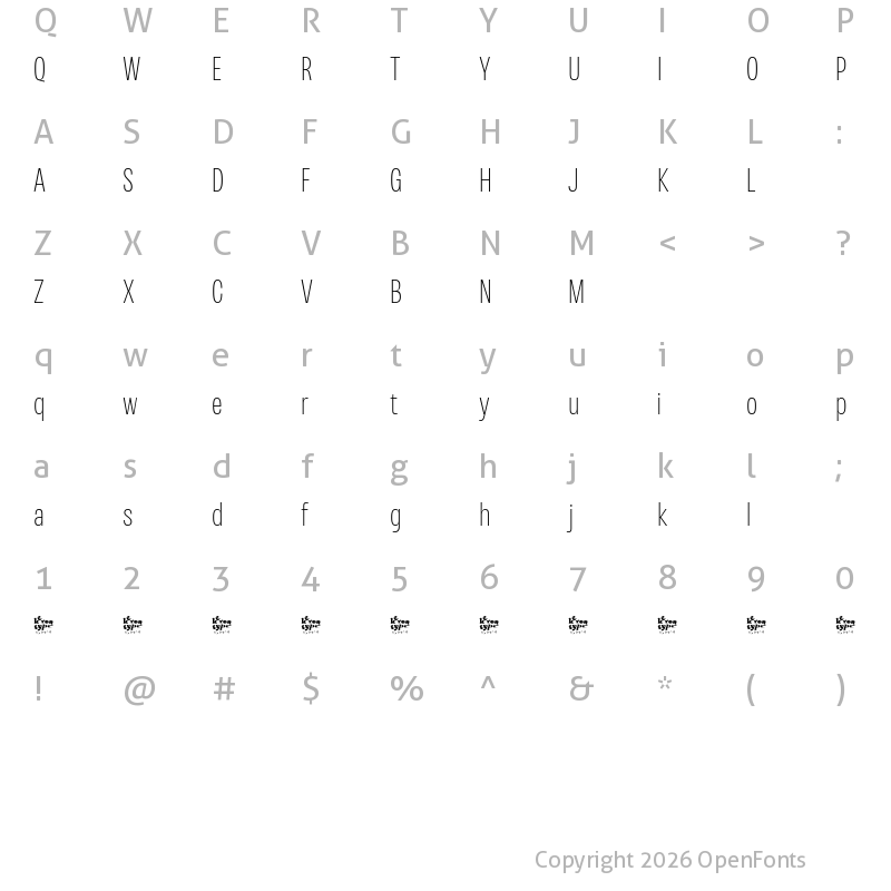 Character Map of Variera Demo Thin