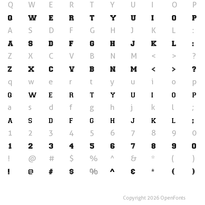 Character Map of Varsity Regular Varsity Regular