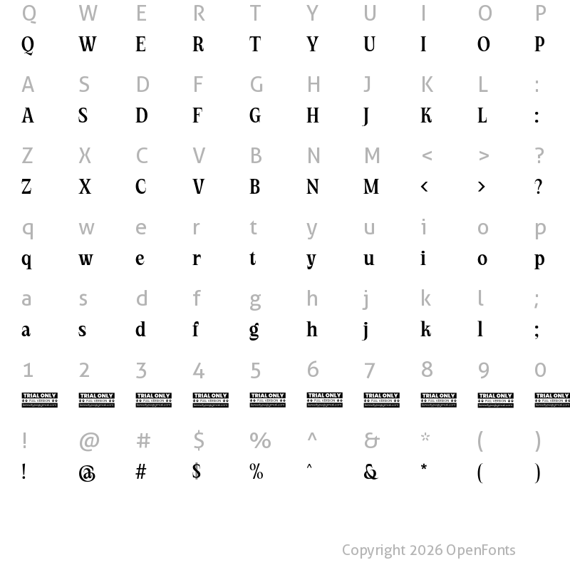 Character Map of Ventella Trial Regular
