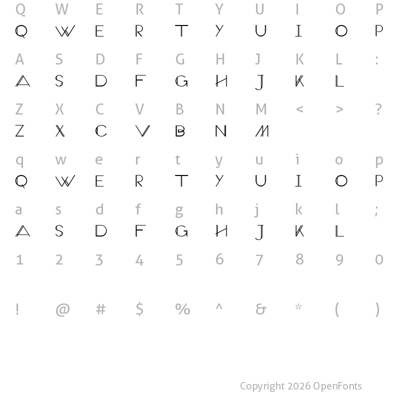 Character Map of Veron Extra Regular