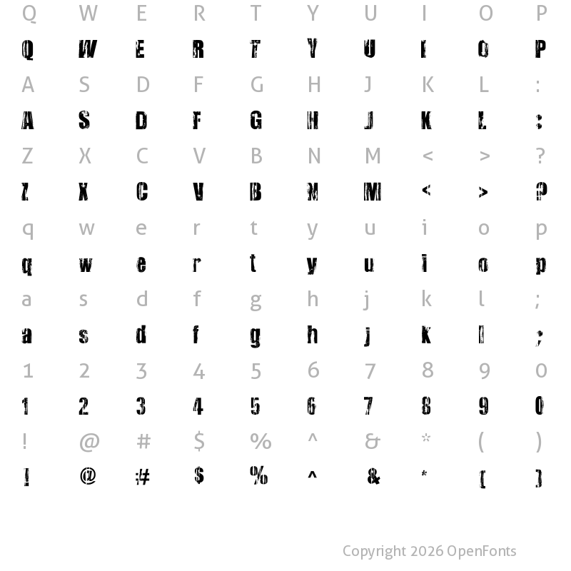 Character Map of Very Damaged Bold