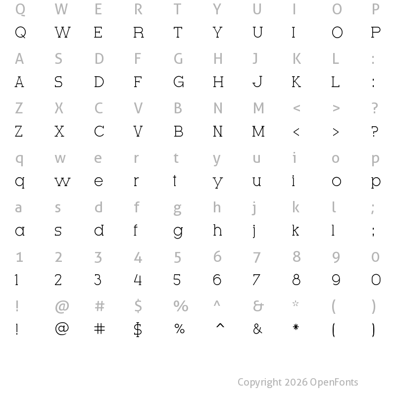 Character Map of Very Fine Serif Regular