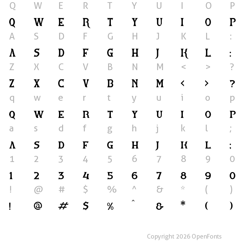 Character Map of vestovia Regular