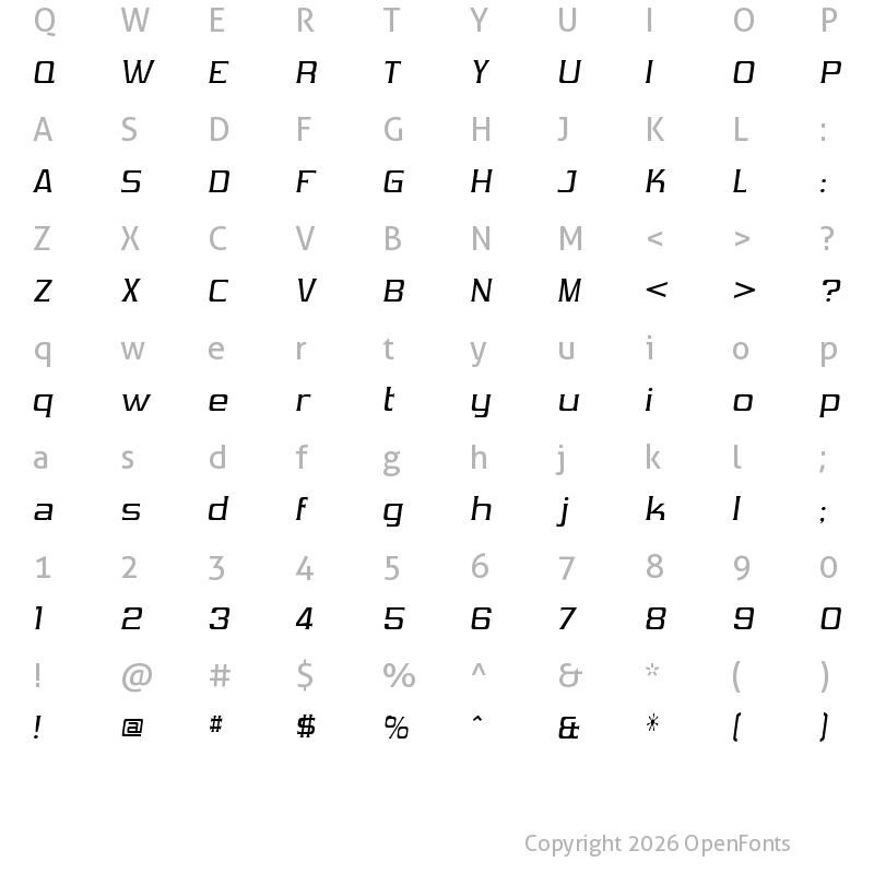 Character Map of Vibrocentric Italic