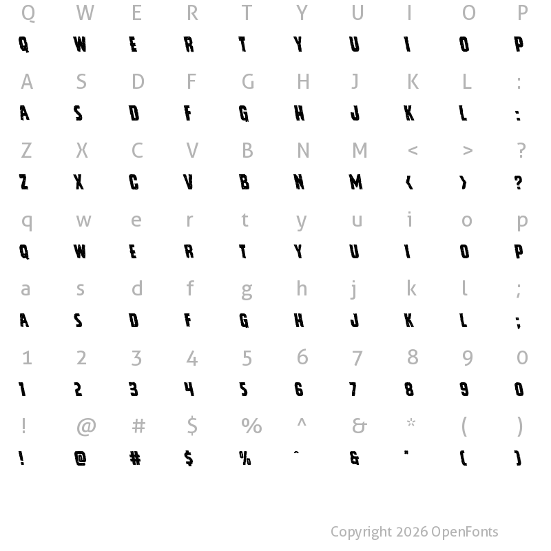 Character Map of Vicious Hunger Leftalic Italic