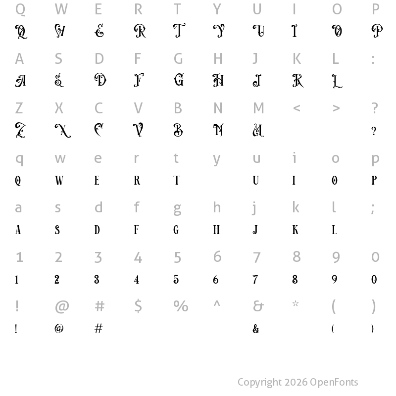Character Map of Victorian Decade Demo Version Regular
