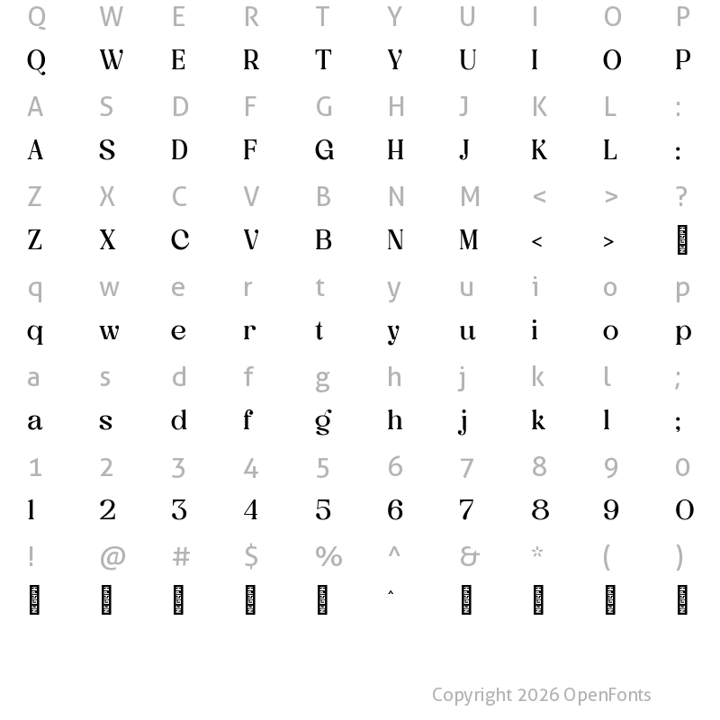 Character Map of Vintage Glamore Regular