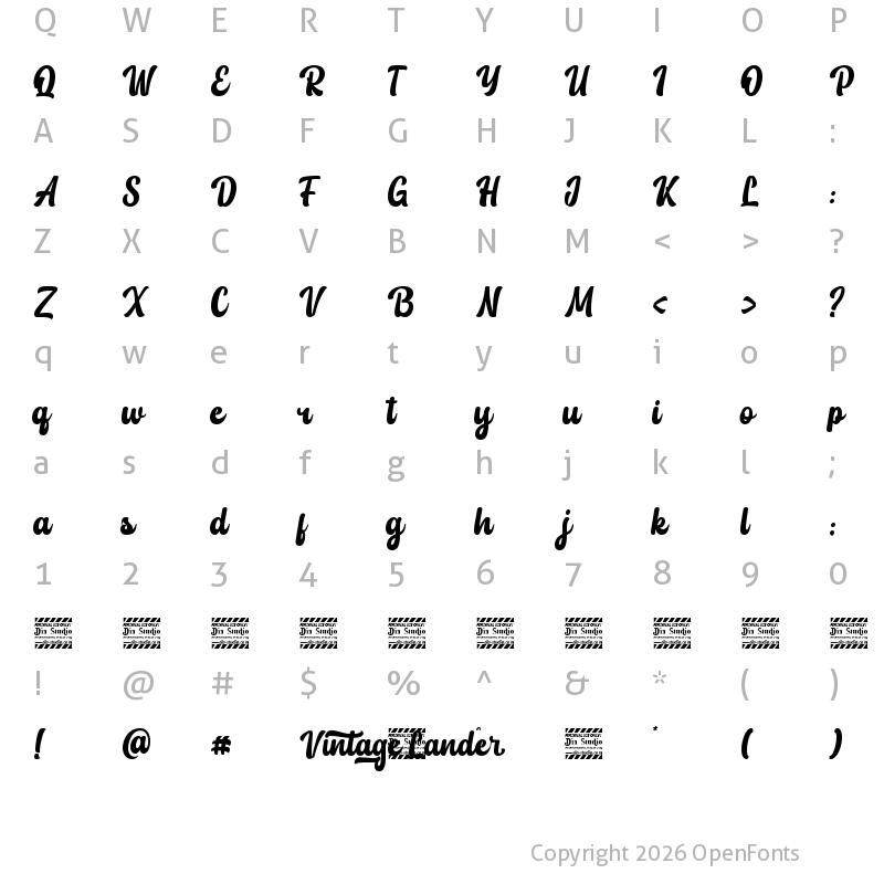 Character Map of Vintage Lander personal use Regular