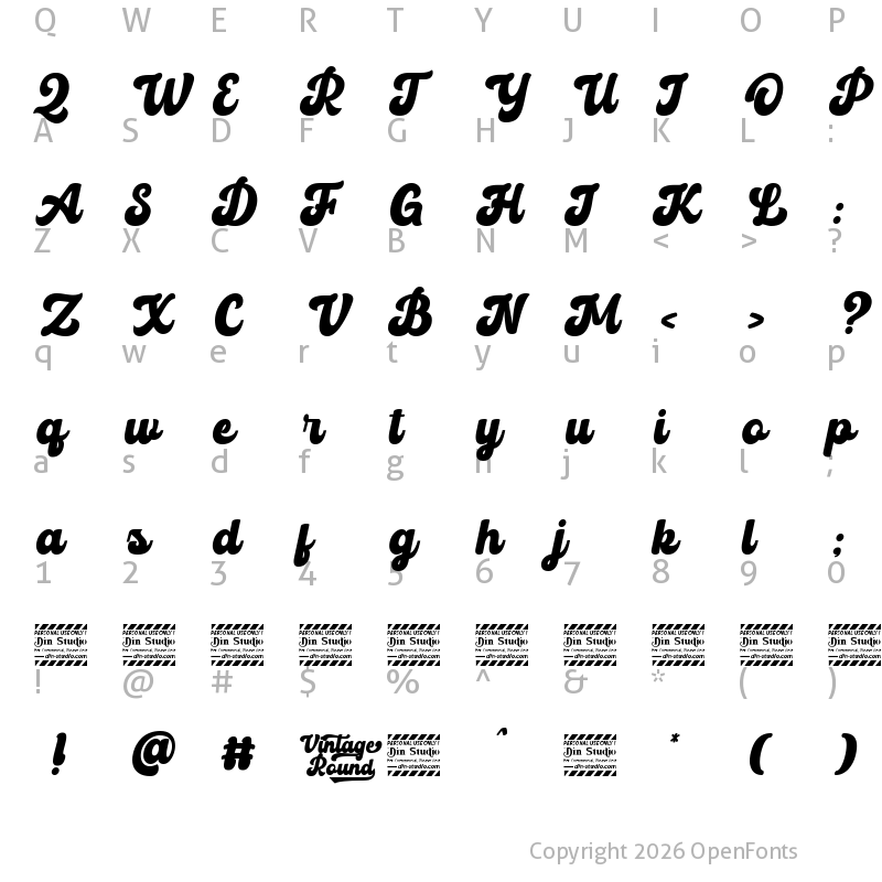 Character Map of Vintage Round Personal Use Regular