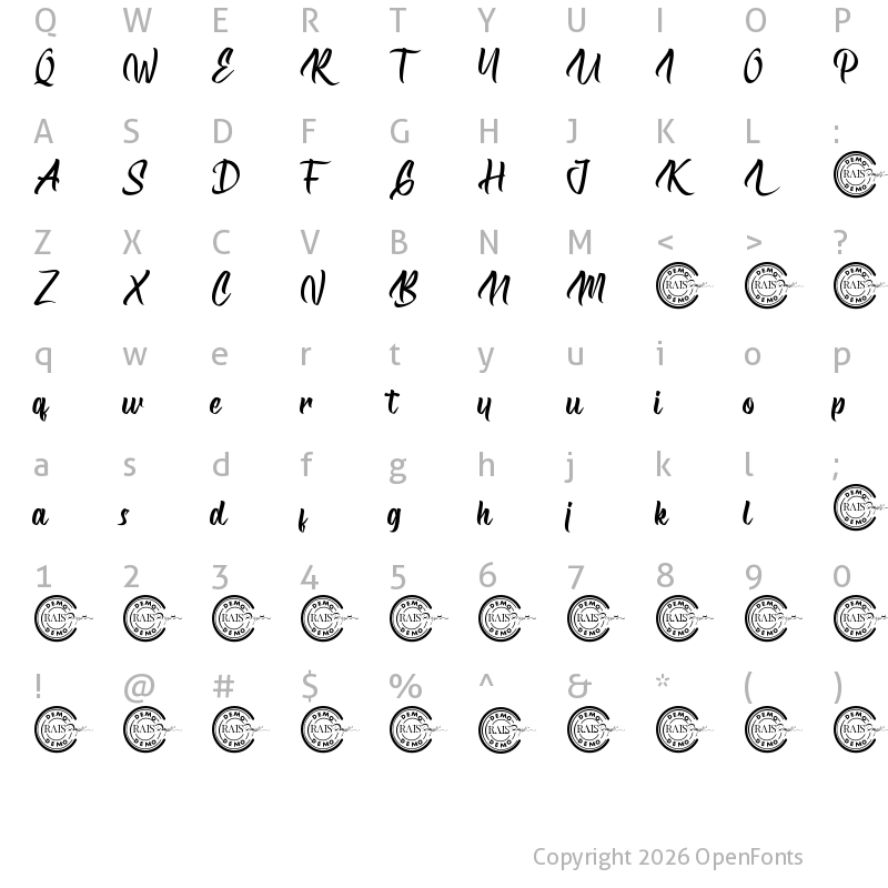 Character Map of Vintagers Demo Regular