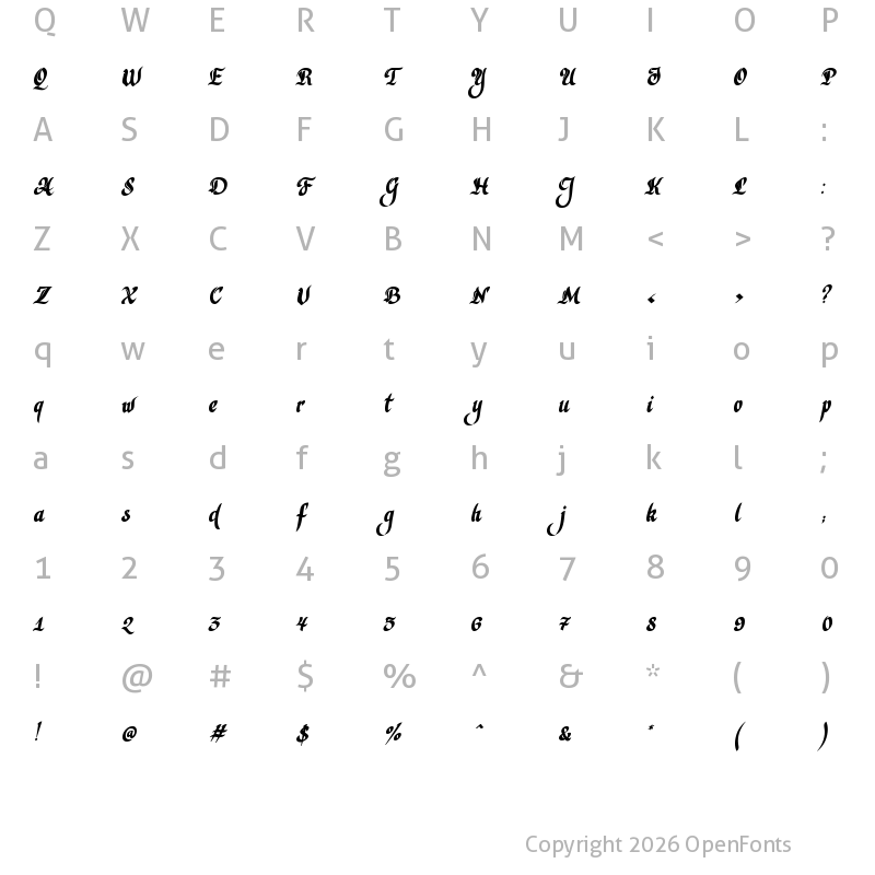 Character Map of Violant Cursiva