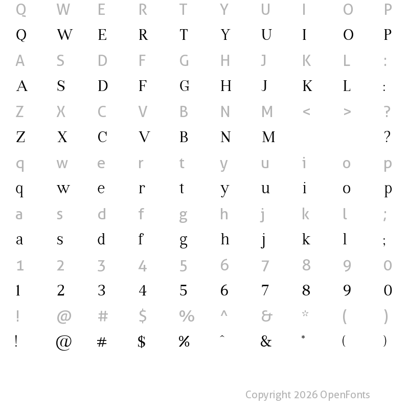 Character Map of VIP Roman Regular