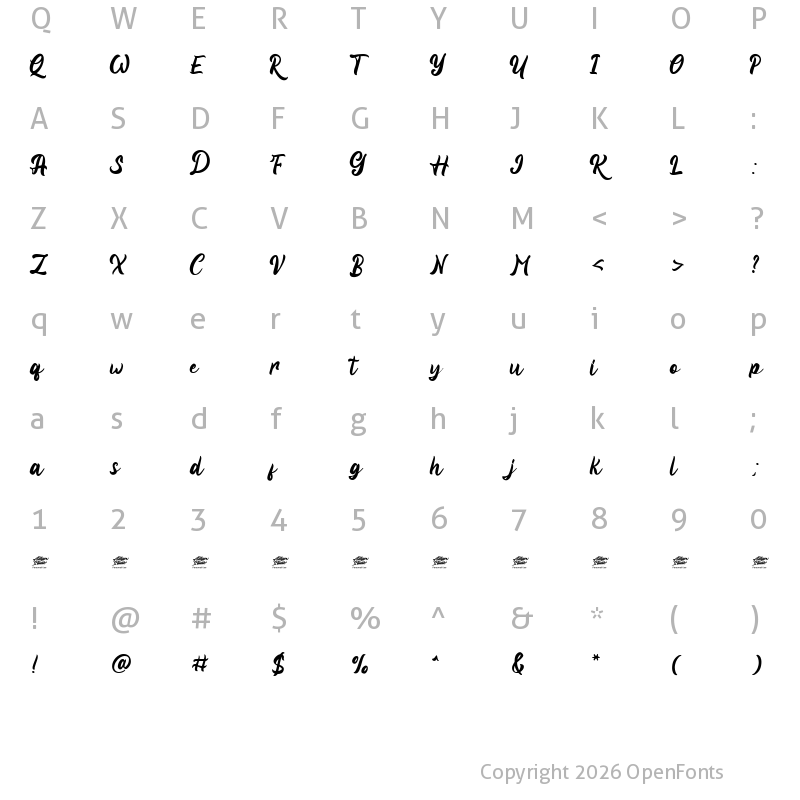 Character Map of Viyona - Personal Use Regular