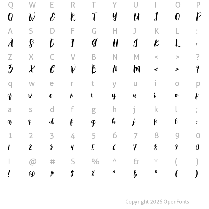 Character Map of Volare Regular
